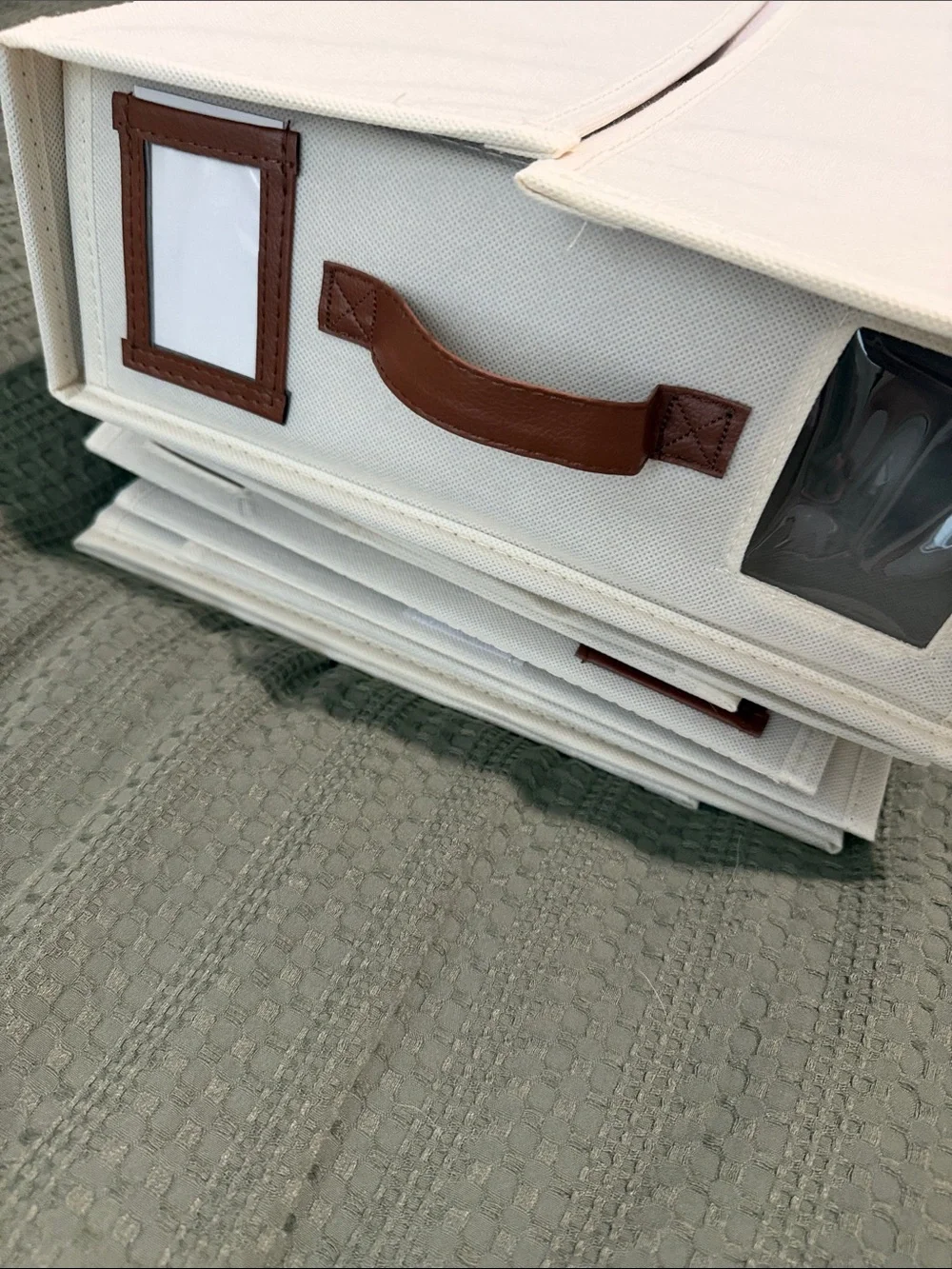 Set of 5 Cream Fabric Storage Binder with Brown Accent - Home Accents closet